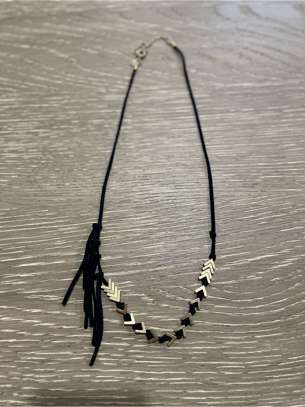 Madewell Black Cord Necklace with Gold Chevron Accents